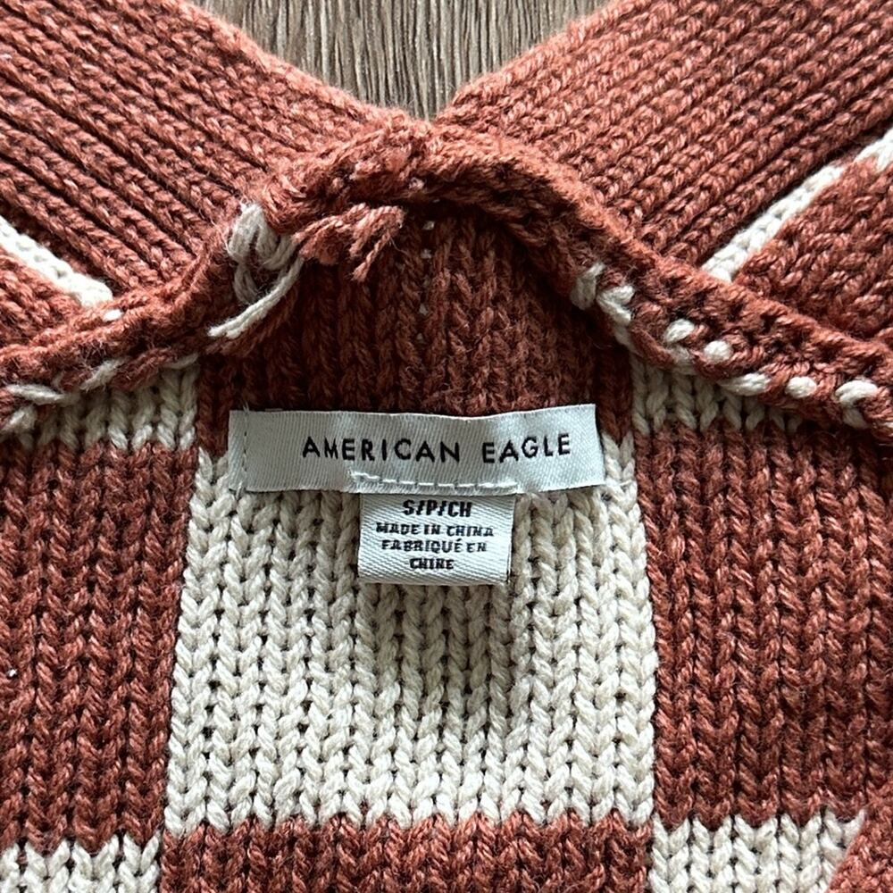 American Eagle Oversized Cardigan Tan Brown Plaid Check Size Small - Picture 2 of 4
